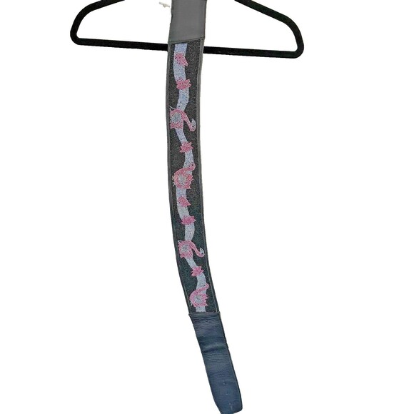 Vtg Beadz Women\'s Art Deco Black Faux Leather Belt with Pink Beaded Flamingos main image 12